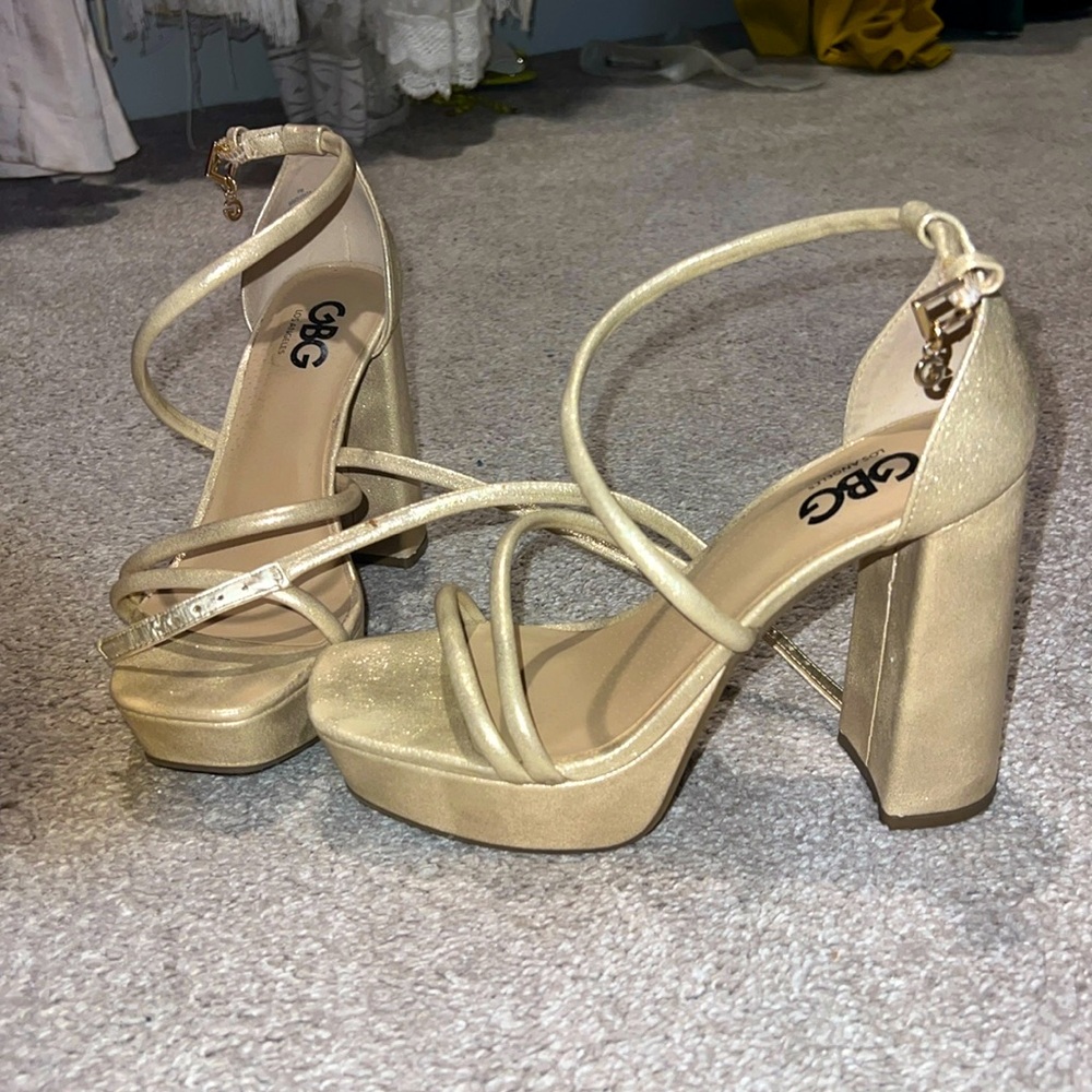 Chunky Gold Heeled Sandals